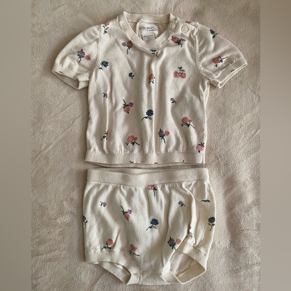 Little Planet Floral Kids Set - White with Pink and Blue Flowers